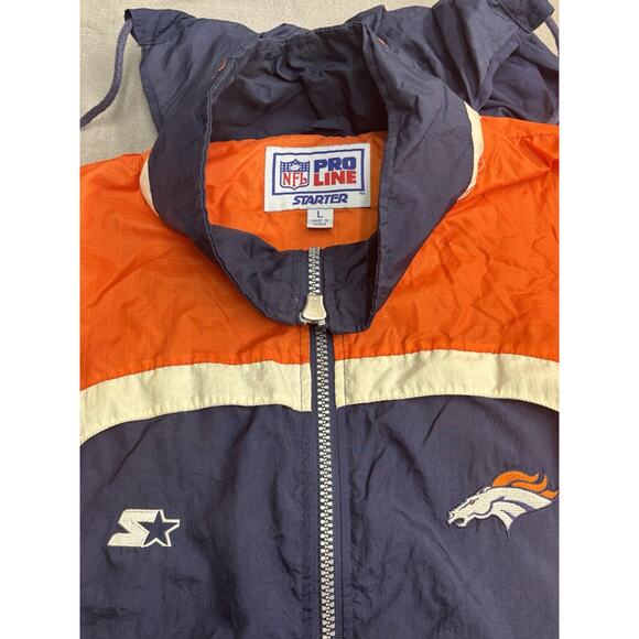 Vintage Denver Broncos Jacket Mens Large Orange Navy NFL Football Starter 90s - Picture 2 of 5